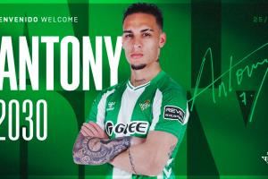 告别曼联！官方：安东尼转会贝蒂斯，总价2500万欧+50%二转